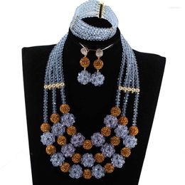 Necklace Earrings Set 2023 Chunky Bib Crystal Beads Balls Jewellery For Costume African Bridal Statement CRV304