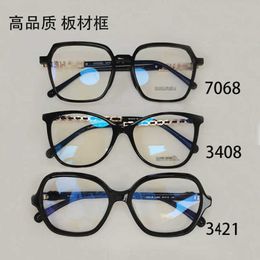 Luxury Designer High Quality Sunglasses 20% Off Small Fragrance Box 3408 Leather Leg Flat Female Song Qian Same Type ch3421 Letter Glasses Plain Face Mirror