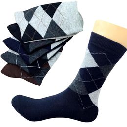 Men's Socks Pairs Autumn Winter High Quality Men Business Cotton For Man Diamond Plaid Long Male Crew Sock Meias CalcetinesMen's