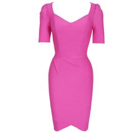 Casual Dresses Pink Bandage Dress 2023 Christmas Short Sleeve Bodycon Women Summer Mini Sexy Party Evening Club Outfits