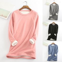 Active Shirts 2023 Autumn Base Shirt Women Blouse Thermal Solid Color Plush Lining Pullovers Slim Lady Blouses Thicken Pullover Top