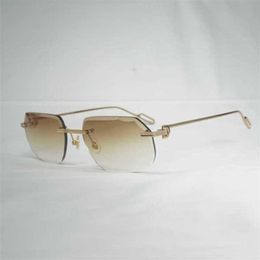 20% OFF Luxury Designer New Men's and Women's Sunglasses 20% Off Vintage Diamond Cutting Rimless Men Oculos Lens Shape for Women Shade Metal Frame Clear Glasses Gafas