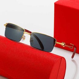 Top Luxury Designer Sunglasses 20% Off working-type wooden leg half-frame mesh red metal fashion trend personality flat glasses