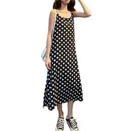 Casual Dresses Women Summer Fashion Size 3XS-10XL Customize Made Black/White Polka Dot Printing Mid-calf Long Chiffon DressCasual