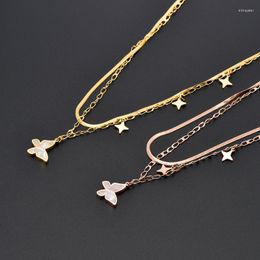 Choker LW Titanium Steel Butterfly Necklace Female Stars Double Cascade In Europe And The Exaggerated Collarbone Chain