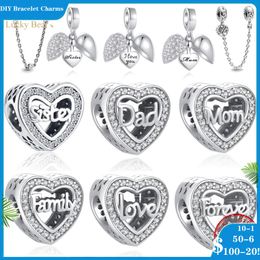 925 siver beads charms for charm bracelets designer for women Sister Mum Dad I Love You Family Forever