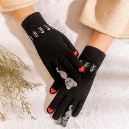 Five Fingers Gloves Ladies Touch Screen Fashion Cartoon Print Warm Couple High Quality Winter Driving Mittens