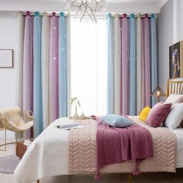 Curtain Double-Layer Yarn Tulle Overlay Window Hollow-Out Stars Ombre Drapes Eyelet Living Room Bedroom D30