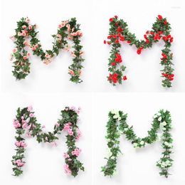 Decorative Flowers 22 Flower Fake Rose Vine Wreath Wedding Arch Decoration Plant Leaf Tailing Ivy