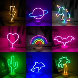 Night Lights Neon Light Party LED Flamingo Pineappl Colourful Pink Led Night Light for Bedroom Decor Neon Sign Wallpaper Christmas Neon Bulb P230325