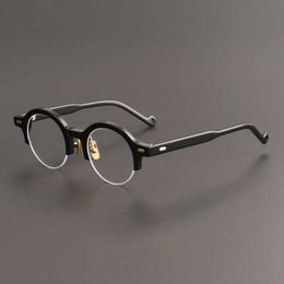 Nuovi occhiali da sole da uomo e da donna di design di lusso con uno sconto del 20% sugli occhiali da vista fatti a mano del designer giapponese, maschio e femmina, mezza montatura, miopia artistica, grado di corrispondenza