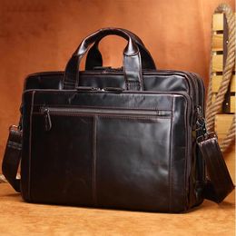 Briefcases Luufan Men's Leather Briefcase Bag For Men Messenger Totes Documents A4 Laptop Bags 14'' Computer 9207