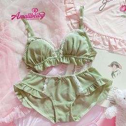 Bras Sets Lolita Cute Sweet Ultra Thin Bras and Panty Set Princess Underwear Ruffle Bra Brief Thong Set for Young Girl Lingerie Sexy Girls 230325