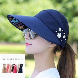 Wide Brim Hats Summer Hat Women Beach Sun Pearl Packable Visor With Big Heads UV Protection Female CapWide