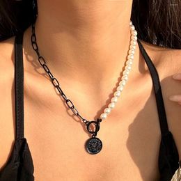 Pendant Necklaces PuRui Punk Stitching Chain Imitation Pearl Beads Necklace Women Hip Hop Jewellery Black Link Choker Party Gifts Street