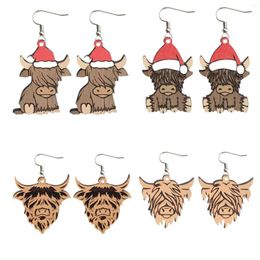 Dangle Earrings Personalized Creative Christmas Hat Yak For Women Vintage Novelty Animals Wood Pendant Festival Trending Jewelry