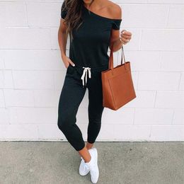 Women's Jumpsuits & Rompers 2023 Summer Black Jumpsuit Women Off Shoulder Female Short Sleeve Elegant Romper Beach Overall