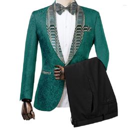 Abiti da uomo Gwenhwyfar Teal Green Pattern Jacket Pantaloni neri Abito stile di alta qualità Matrimonio Sposo Blazer Party Prom Smoking