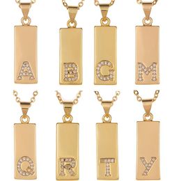 Pendant Necklaces 2023 A-Z Copper Inlay Initials Letter Name Necklace Gold Colour Square Alphabet Neck Chain For Women Daily Jewellery