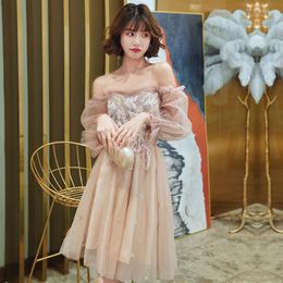 Ethnic Clothing Evening Dress Appliques Beading Flowers Beautiful Formal Dresses Off The Shoulder Lantern Sleeve Short Party Qipao