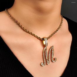 Chains A-Z Cursive Initial Name Stainless Steel Rope Chain Necklaces For Women Iced Out Bling Crystal Letter Choker Hip Hop Jewellery