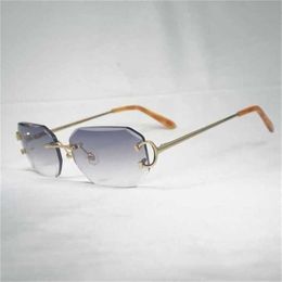 Luxury Designer Fashion Sunglasses 20% Off Vintage Rimless Wire Men Eyewear Women For Summer Cutting Clear Metal Frame Oculos Gafas