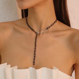 Pendant Necklaces Fashion Gothic Black Metal Chain Pentagram Necklace For Women Female Vintage Simple Punk Creative Tassel Clavicle Jewellery