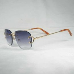 Luxury Designer Fashion Sunglasses 20% Off Vintage Wire Rimless Men Oval Eyewear Women For Summer Metal Frame Oculos Gafas