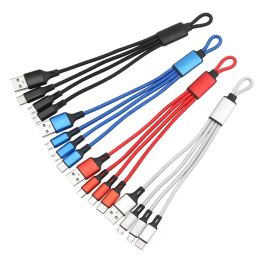 Party Favour Short Braided 3 in 1 Fast Charger Cables Micro USB Type C Phone Charging Cable Cord Key chain