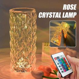 Night Lights LED Crystal Table Light Rose Lamp Projector warm light Touch Adjustable Romantic Diamond Atmosphere Light USB Touch Night Light P230325