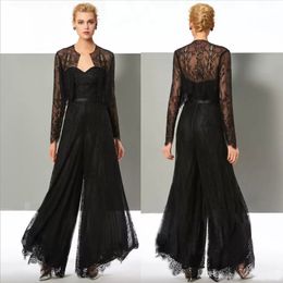 Lace Fashion Black Jumpsuit Mother of the Bride Pant Suits Sweetheart Neck Wedding Guest Dress with Jackets Plus Size Mothers Groom Dresses Sweeart s es