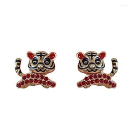 Stud Earrings 2023 S925 Silver Needle Korean Version Small Temperament Inlaid Tiger Female Zodiac Spring