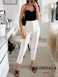 Women's Pants Capris KONDALA Women Light Blue Chic Fashion Office Wear Straight Pants Vintage High Waist Zipper Fly Female Trousers Fashion 230325