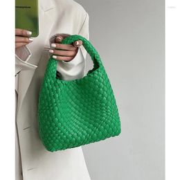 Evening Bags 2023 Summer Leather Woven Tote Bag Brand Design Women Handbags Luxury Soft Pu Pink Green Shopper Purses