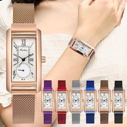 Wristwatches Women Golden Watch Starry Square Dial Bracelet Watches Ladies Magnet Band Quartz Female Clocks Zegarek Damski Reloj Moun22