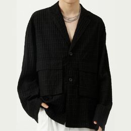 Men's Suits & Blazers Autumn Korean Leisure Suit For Men Streetwear Vintage Loose Casual Stripe Big Pocket Jacket Man Blazer Male