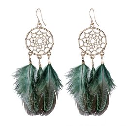 Popular Accessories Dream Catcher Feather Earrings Boho Style Ear Accessories Women's Long Tassel Stud Accessories 1224196