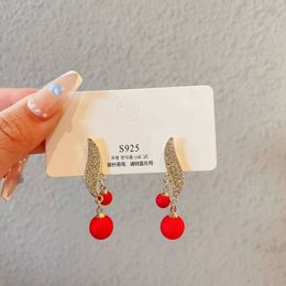 Fashion Red Pears Drop Earrings Jewellery Gold-Plated Copper Crystal Women Earrings Party Gifts