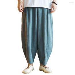 Men's Pants Oversize Men Solid Colour Full-length Elastic Waist Pockets Straight Male Harem Sweatpants Casual Sports Trousers