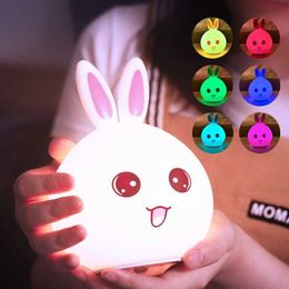 Night Lights LED Night Lamp Touch Sensor Rabbit Silicone Animal Light Colorful Child Holiday Gift Sleepping Bedroom Desktop Table Desk Decor P230325