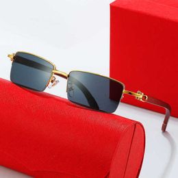 Luxury Designer Fashion Sunglasses 20% Off Metal with wood leg box Fashion personality flat mirror Couple