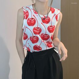 Women's T Shirts Printed Sweet Cherry Sleeveless Vest Summer Style Top Fashion Blouses 2023 Vintage Clothes For Women Female Clothing
