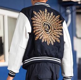 golden embroidery baseball jackets leather sleeve men designer jacket spring mens coats