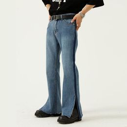 Men's Jeans Net Celebrities Men Women Couple Streetwear Vintage Fashion Casual Hem Split Fork Flare Trousers Male Denim Pants