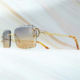 Luxury Designer Fashion Sunglasses 20% Off Diamond Cut Desinger Glasses Vintage Rimless Wire Shades For Men Women Lentes Mujer