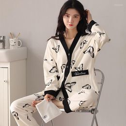 Women's Sleepwear Women's Cotton Pyjamas Designer Clothes Luxury Trouser Suits Autumn Winter Cardigan Home Wear Nightie 2023