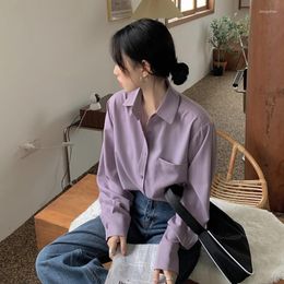 Women's Blouses Women Shirt Blouse Women's Spring Autumn Wear Purple Chiffon Long-Sleeved Blusas Mujer