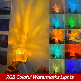 Night Lights RGB Atmosphere Night Light Rotating Water Pattern Table Lamp LED Projection Lamp Creative Flame Dynamic Lamp For bedroom Decora P230325