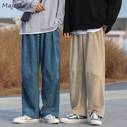 Men's Pants Corduroy Casual Pants Men Wide-leg Mopping Trousers Loose All-match Soft Oversize Pant Japanese Style Bottoms Male Chic 230327