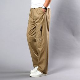 Men's Pants Summer Men's Khaki Pants Large Size Straight Fit Big Sizes 5XL Side Pockets Wide Leg Cotton Black Cargo Pants Work Trousers Male 230327